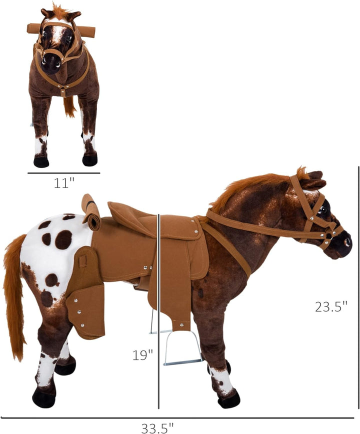 Sound-Making Ride on Horse for Toddlers 3-5, with Neighing and Galloping Sound, Stuffed Animal Horse Toy for Kids with Padding, Soft Feel, Brown