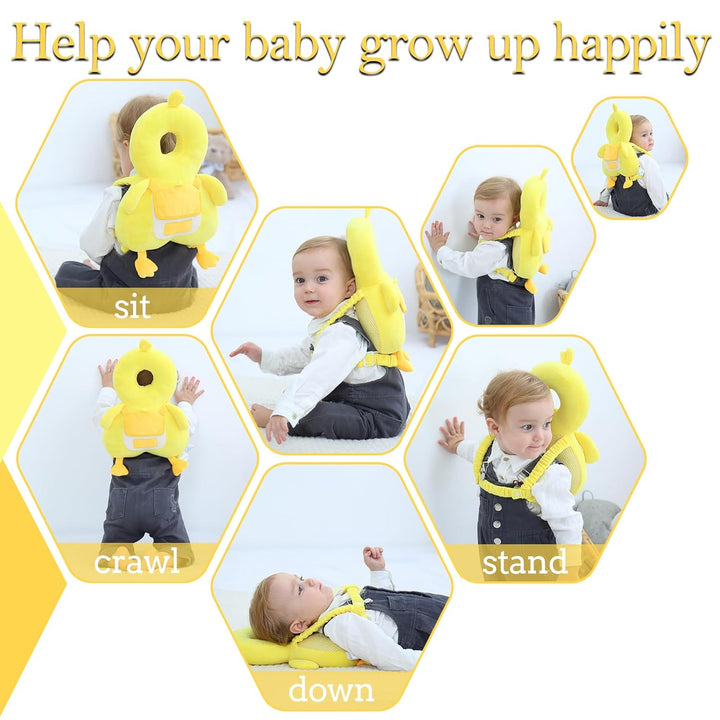 Baby Head Protector Backpack with Knee Pads | Adjustable Safety Pillow for Crawling & Walking Toddlers 6-36 Months, Breathable Infant Travel Essentials (Duck-B)