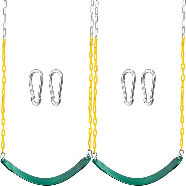 2 Pack Green Swing Seats Heavy Duty with 66" Chain, Swing Set Accessories Replacement with Snap Hooks for Kids Outdoor Play Playground, Trees, Playground(Green)