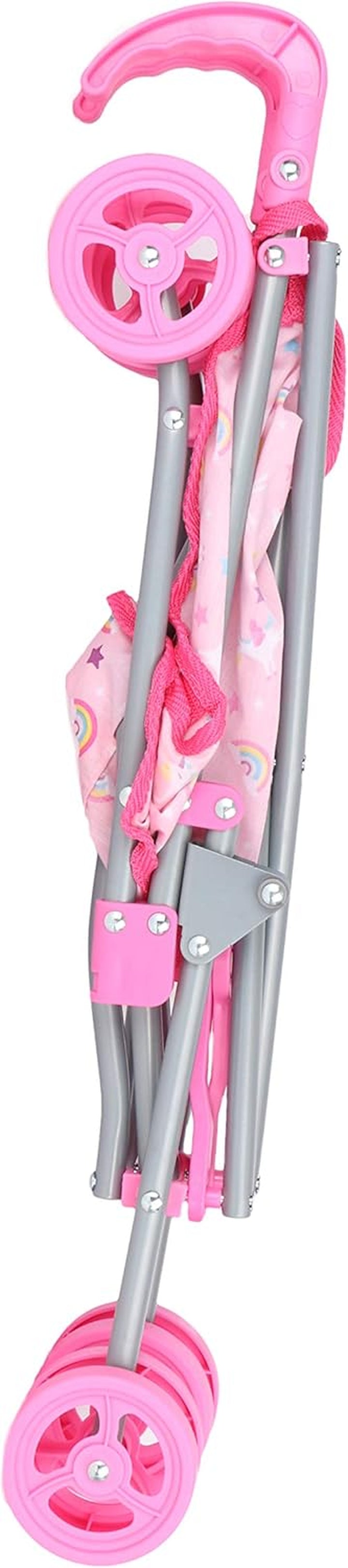 , Doll Stroller - Metal Fold up and down Umbrella Stroller for Realistic Pretend Play, Pink - 23”