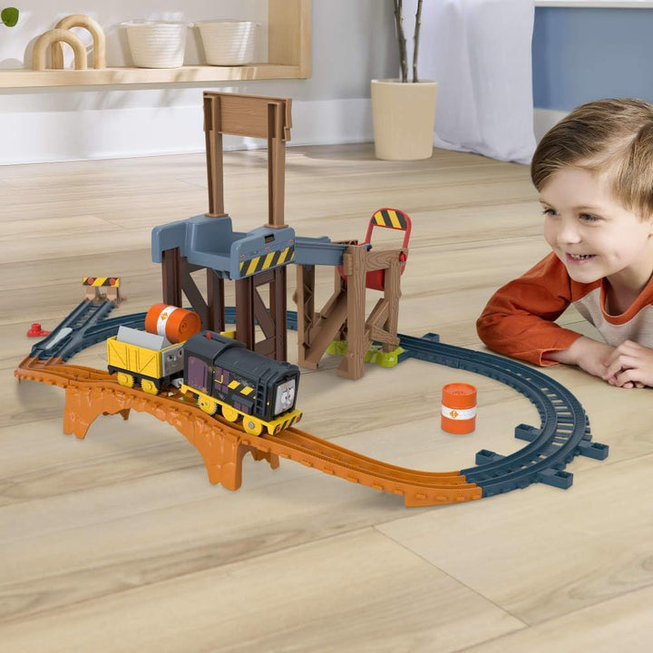 Motorized Toy Train Set Diesel’S Lift & Load Construction with Track & Cargo for Preschool Kids Ages 3+ Years