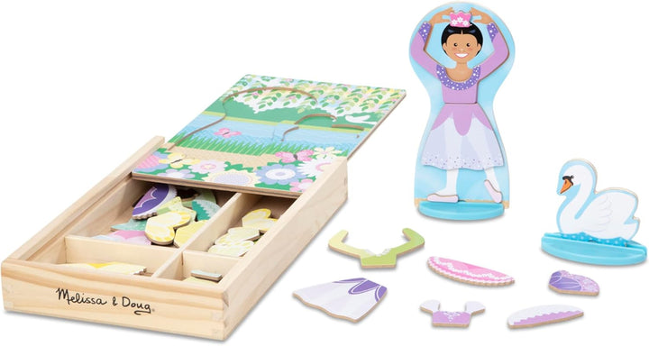 Ballerina and Fairy Magnetic Dress-Up Double-Sided Wooden Doll and Swan Pretend Play Set (52 Pcs)