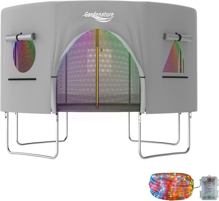 10FT/12FT/14FT Trampoline Tent(Tent Only), Fit round Trampolines, Shade Cover with LED Light, Outdoor Trampolien Accessories, Anti-Tear, Beige