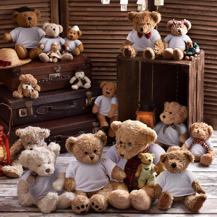 12 Pcs DIY Bear Shirts White Plush Bear Clothes Basic Tee Shirt Classic White Toy Clothes Crew Neck Stuffed Animal Fit 14-18 Inches Stuffed Dolls Gifts