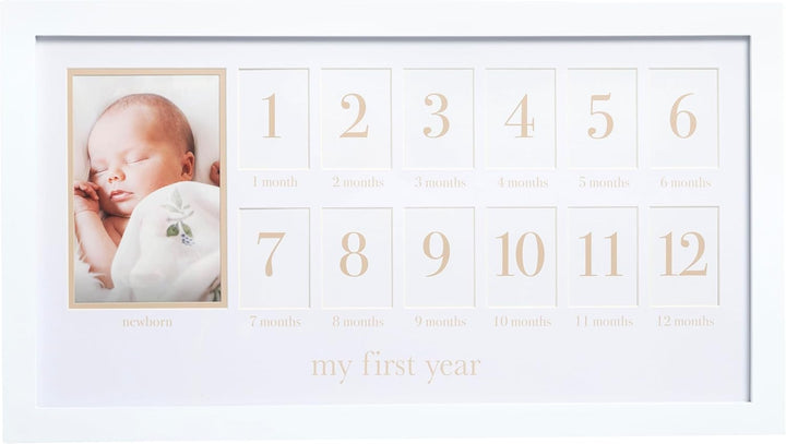 My First Year Picture Frame, Baby'S First Twelve Months Photo Collage and Gender Neutral Keepsake, Ideal for Baby Shower, New Mom Gift and Nursery Decor, Distressed Wood
