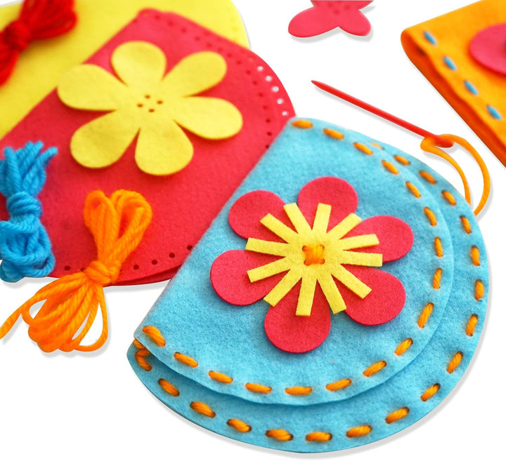 Sew Your Own Purses - Sewing Kit for Kids Ages 4-8 plus - Felt Crafts - Helps Develop Fine Motor Skills - DIY Kit with 6 Purses & Accessories
