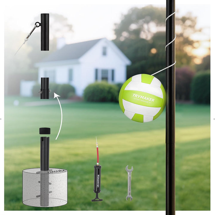 Tetherball Set, Tether Balls and Rope Set with Pole 10.43Ft Height Heavy Duty, Tetherball Equipment Kit for Backyard Outdoors Kids and Adult (No Base Included)