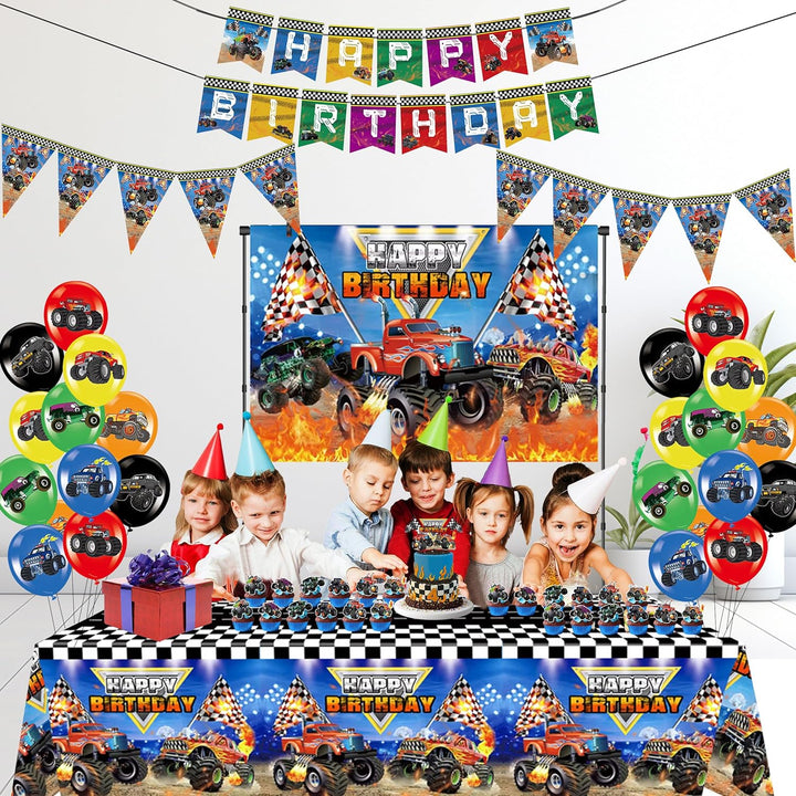 Monster Truck Birthday Party Decorations, Hot Jam Monster Wheels Party Supplies, Boys 3Rd 4Th 5Th Birthday, Monster Truck Decor, Balloons, Banner, Backdrop, Cup Cake Toppers, Tablecloth