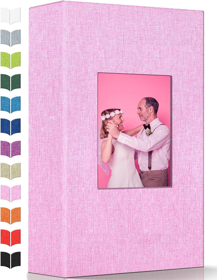 Photo Album 4X6 with 300 Pockets,Slip-In Picture Albums,Linen Cover Memory Book with Front Window,White Page Vertical Photo Book for Wedding,Family,Anniversare,Baby,Vacation