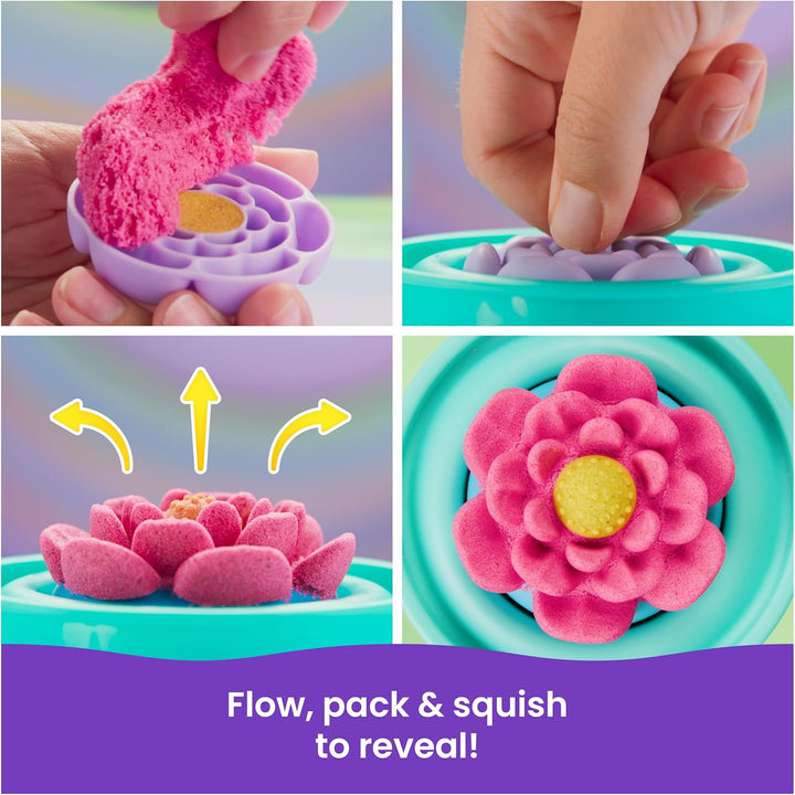 , Squishblossom Blooming Flower with 8Oz Neon Yellow & Pink Play Sand, Pot & Molds, Gifts for Mom & Kids, Arts and Crafts Sensory Toys