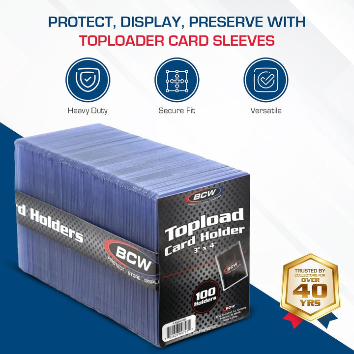 3X4 Standard Topload Card Holders | 100 Pack | Rigid Toploaders for Cards | Standard Trading Card Toploaders for Baseball, Pokémon, MTG, Sports Cards | Holds up to 20 Pt