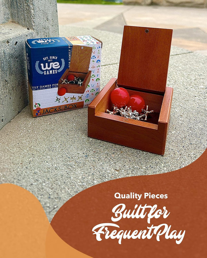 Metal Jacks Set – Classic Jacks Game with 2 Red Balls in Keepsake Wooden Box – Nostalgic Floor Game