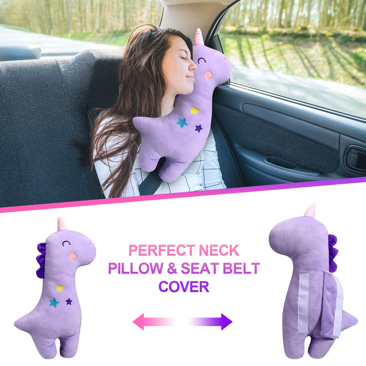 Unicorn Seat Belt Pillow Kids Cover, Vehicle Shoulder Pads, Car Seatbelt Cushion for Kids, Strap Pillows Animal Travel (Purple)