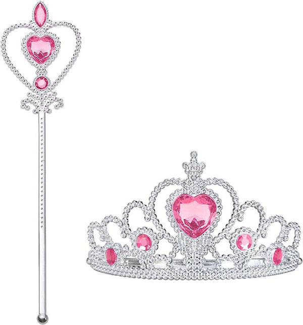 Princess Dress up Accessories, 2PCS Princess Crown and Wands for Little Girls, Jewelry Toy Gifts Set Christmas