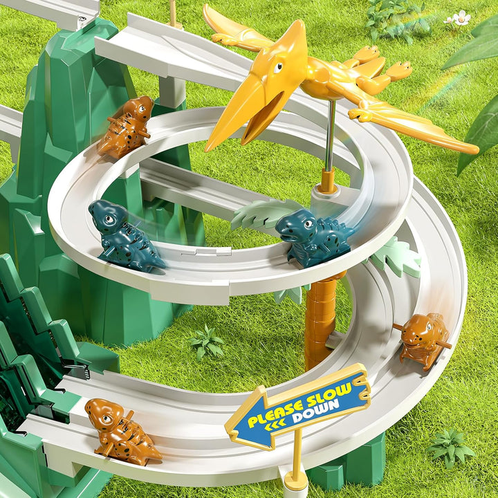 Dinosaur Climbing Slide Stair Toy for Toddlers Aged 3 4 5 6 7 8 - Racing Track Game Set, Sliding Car Toy, Dinosaur Themed with Light and Music, Birthday Dinosaur Gifts for Boys Girls Kids