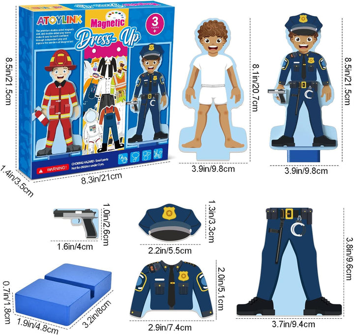 Wooden Magnetic Dress up Dolls Pretend Play Set 40+ Pcs Occupations Community Helpers Matching Games Fridge Magnets for Toddlers Preschool Learning Toys Boys Birthday Gifts