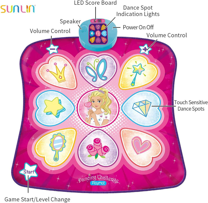 Dance Mat - Dance Mixer Rhythm Step Play Mat - Dance Game Toy Gift for Kids Girls Boys - Dance Pad with LED Lights, Adjustable Volume, Built-In Music, 3 Challenge Levels (3-12 Years Old)