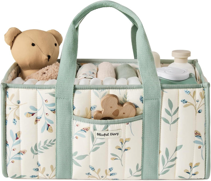 Floral Diaper Caddy Organizer, Stylish Nursery Storage Basket, Gift for Baby Shower, Newborn Essentials, Floral Beige