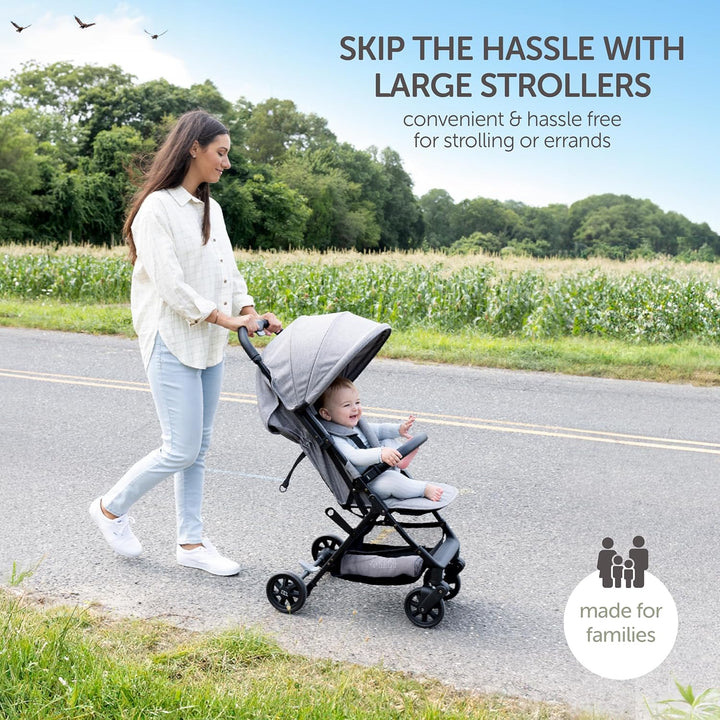 Lightweight Travel Stroller for Baby & Toddlers - Easy Fold & Compact Stroller with Canopy, Storage Basket, Multi-Position Recline & Convenient One-Hand Fold (Grey)
