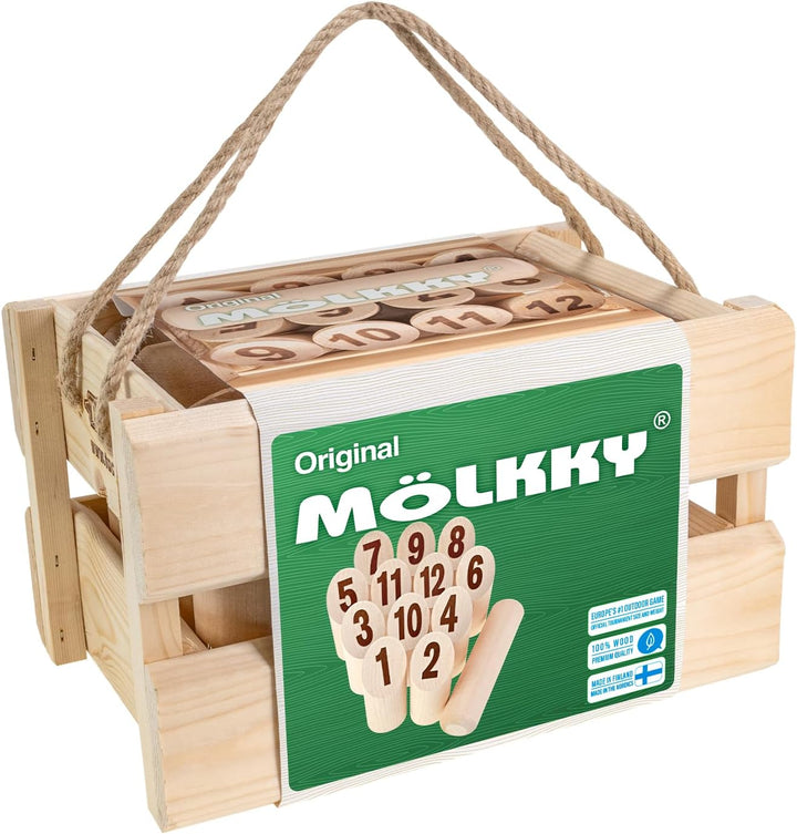 Original - Wooden Throwing Games for Outdoor, Yard, Garden, Picnic, Beach, Leisure, Party - Birch Wood 12 Skittles, 1 Stick, Molkky Yard Game Set for Family, Groups, 2+ Players, 6+ Age