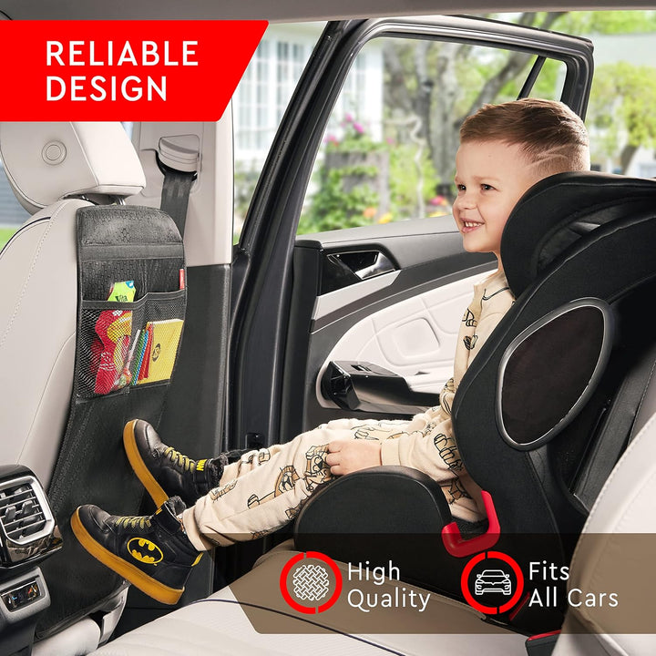 Back Seat Protector for Car, 2 Pack Premium Kick Mats for Kids, Extra Large Car Seat Cover for Backseat with Mesh Pockets, Waterproof Dirt & Mud Protection, Travel Accessories
