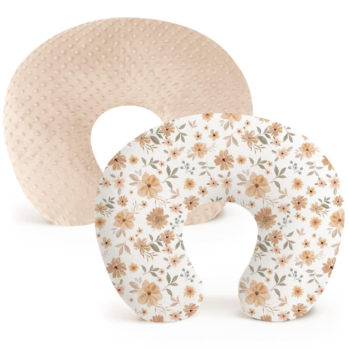 2 Pack Nursing Pillow Covers, Soft and Comfortable Nursing Cover for Breastfeeding Pillows, Pillow Slipcover for Baby Girls Boys Newborn(Brown, Blossom)
