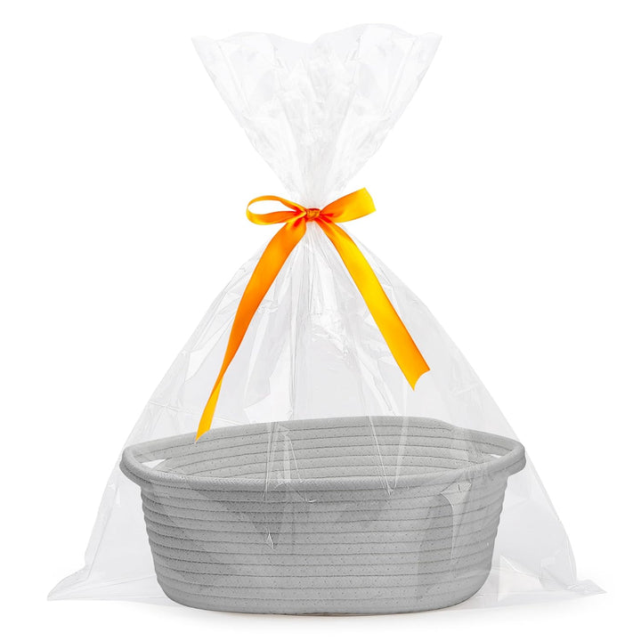 Small Woven Basket with Gift Bags and Ribbons Durable Baskets for Gifts Empty Small Rope Basket for Storage 12"X 8" X 5" Baby Toy Baskets with Handles, White
