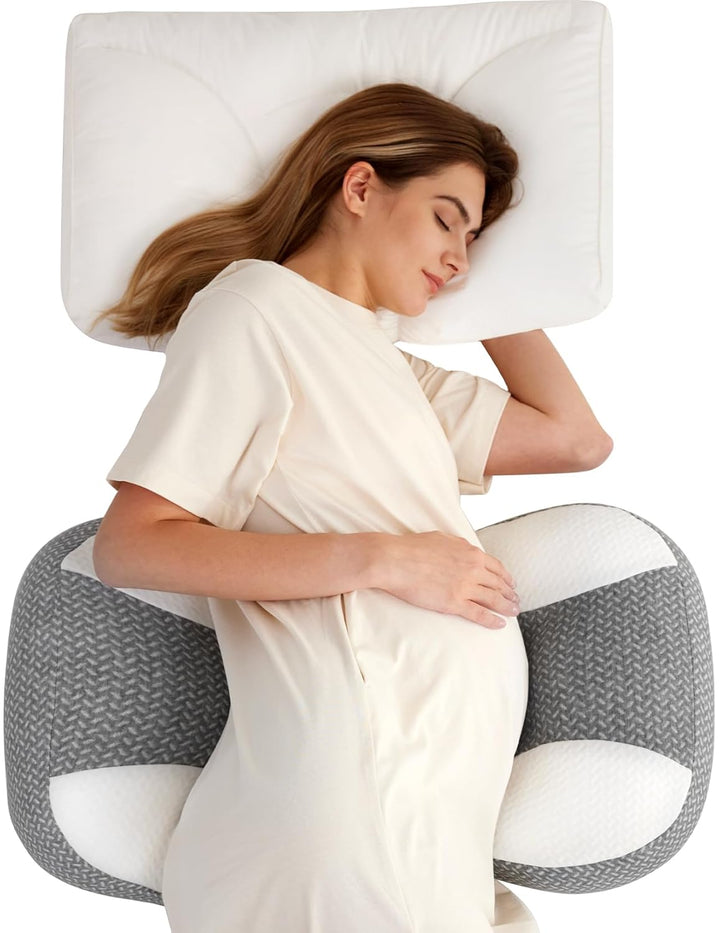 Portable Pregnancy Pillow – W Shaped Maternity Support for Side Sleepers, Adjustable Travel Wedge Pillow for Back, Belly, and Hip Relief, Ideal for Pregnant Women, Deep Grey
