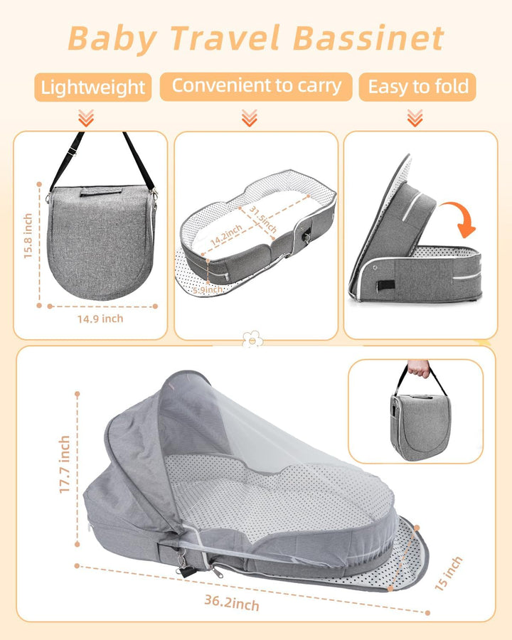 : Foldable Lightweight Travel Pod Infant Bassinet with Mosquito and Canopy Outdoor Newborn Essentials Gift