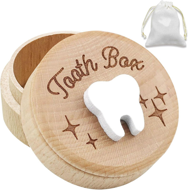 Tooth Fairy Box with Storage Pouch, Wooden Tooth Keepsake Box for Kids' First Lost Teeth, Lost Tooth Case to Put under Pillow,Tooth Fairy Gifts for Children