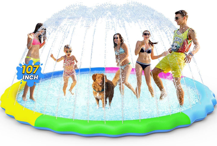Non-Slip Splash Pad for Kids and Dog, Thicken Sprinkler Pool Summer Outdoor Water Toys - Fun Backyard Fountain Play Mat for Baby Girls Boys Children or Pet Dog (67 Inch, Blue&Blue)
