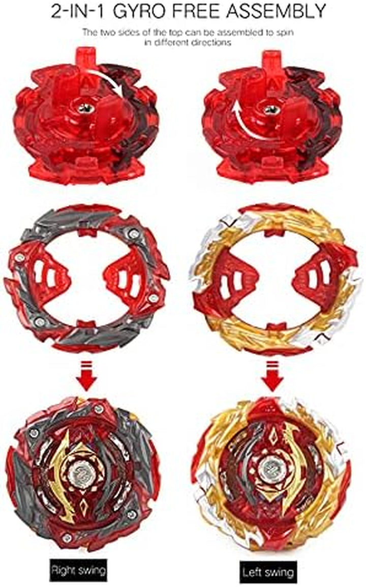 Bey Burst Gyro Toy Set with Arena Metal Fusion Attack Top Grip Toy Great Birthday Gift for Boys Children Kids Age 6 8 10 12+ Game Storage Box 12 Burst Gyros 1 Stadium 4 Two-Way Launcher 2 Handles