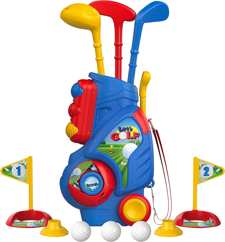 Toddler Golf Set, Upgraded Kids Golf Cart with Unique Shoulder Strap Design, Indoor and Outdoor Golf Toys for Boys and Girls Aged 1-5 Years Old