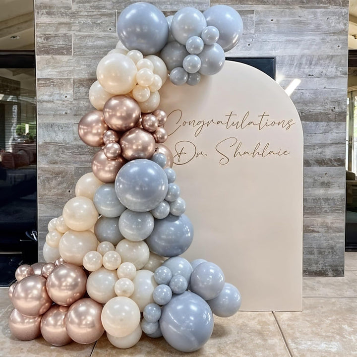Dusty Blue and Gold Balloons, 60 PCS 12 Inch Slate Fog Pastel Baby Blue Sand White and Gold Balloons for Baby Boy Shower Bridal Shower Birthday Wedding Party Decorations