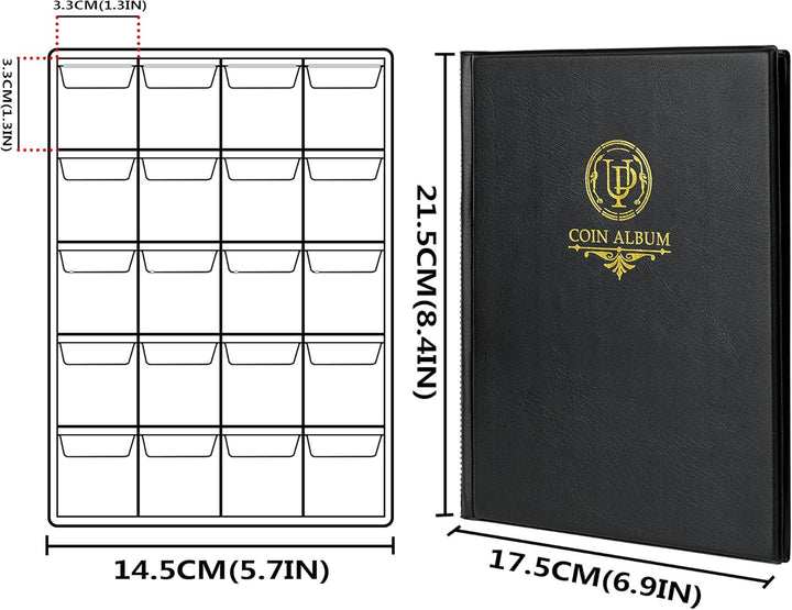 200 Pockets Coin Album - Coin Collecting Book with 10 Pages, 33X33 Mm Grid Holder for Pounds Pence Cents Dollars Nickel (Black) CS48200BK