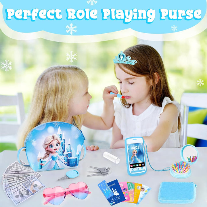 Play Purse for Little Girls, Toddler Kids Toy Purse with Accessories, Pretend Play Makeup Set, Crossbody Bag, Wallet, Fake Keys, Birthday Christmas Princess Gifts Toys for Girls Ages 3 4 5 6 Year Old