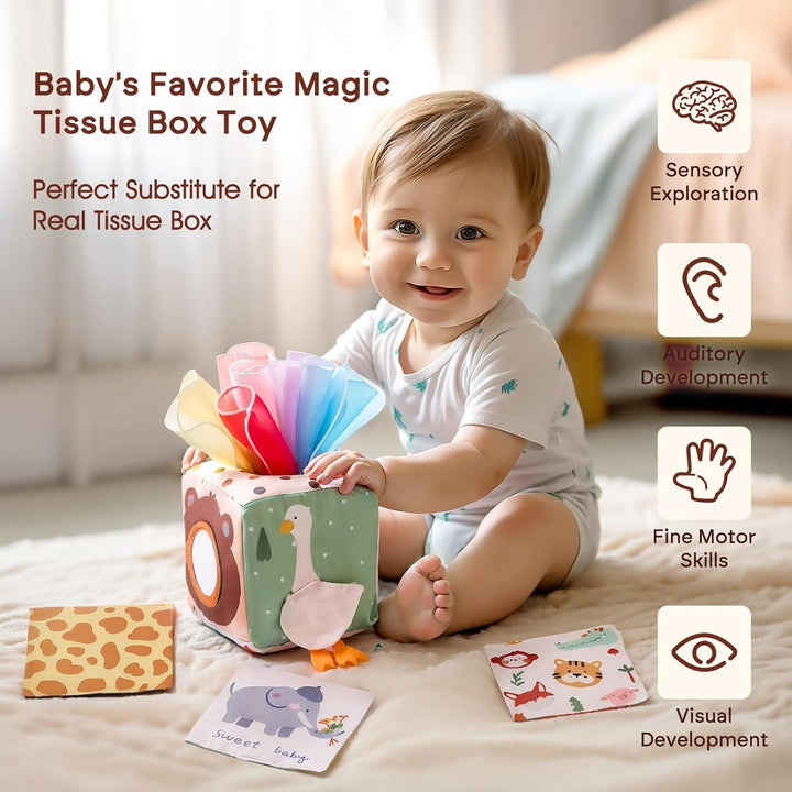 Baby Tissue Box Toy for Babies 6-12 Months - Montessori Toys Baby Tissue Box Sensory Toys for 1 Year Old - Boy Girl Gifts for Babies 6 12 18 Months Old