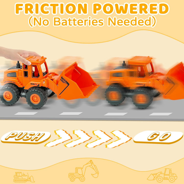 Construction Toys for 3 Years Old Boys Girls Kids, Friction Powered Construction Truck Toys Vehicles Sand Toys Trucks Excavator, Bulldozer, Road Roller (Colorful 4 Pack)