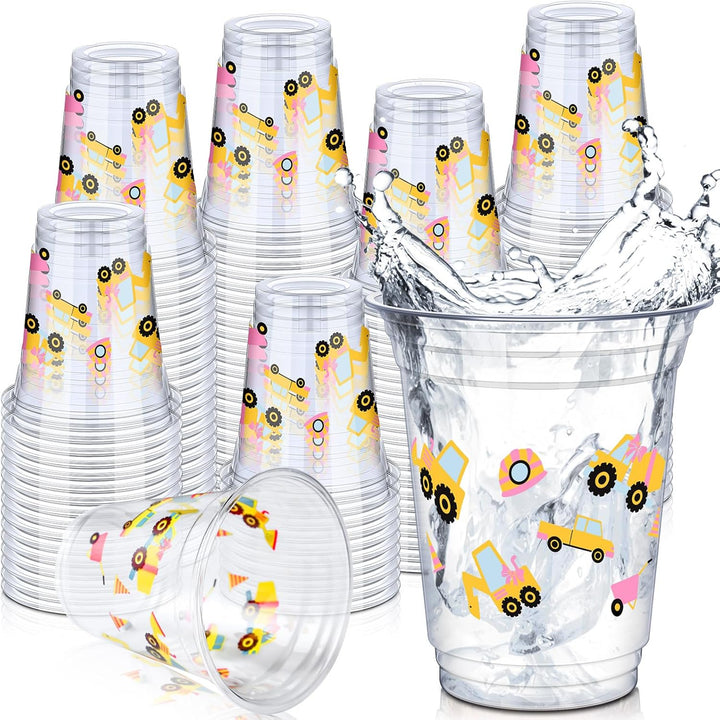50 Pcs Construction Cups Construction Birthday Party Supplies 12 Oz Theme Plastic Cups Disposable Dump Truck Traffic Glasses for Home Birthday Party Favors Supplies Decoration(Stylish)