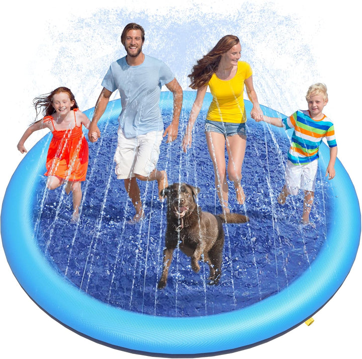 Splash Pad for Dogs & Kids - Anti-Slip Dog Pool for Large Dogs, 0.58 Mm Thickened Durable Outdoor Water Play Mat, Summer Sprinkler Toy for Backyard (67In, Blue)