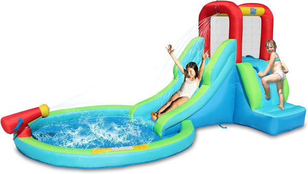 Inflatable Waterslide, Bounce House with Slide for Wet and Dry, Kids Backyard Waterpark for Summer Fun, Water Gun & Splash Pool for Age 3-8, Love for Kids