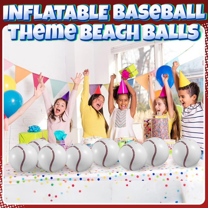 Inflatable Baseball (Pack of 12) 16-Inch, Baseball Beach Balls for Themed Party Decorations & Birthday Decor - Pool Ball Toys Party Favors & Goodie Bags Favors for Kids, Boys and Girls