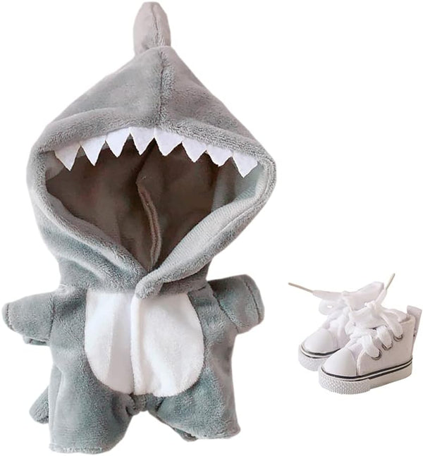 Shark Clothes 20Cm(7.8In) Plush Doll Clothes Onesies + Shoe 2-Piece Set Gray Pajamas (Gray)