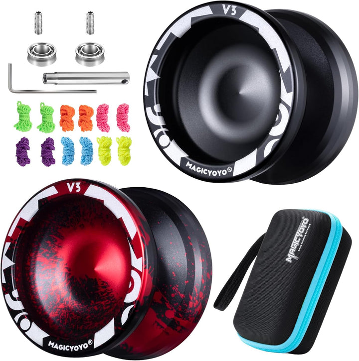 V3 Yoyo for Kids 8-12 or Above, Responsive Yoyo Professional with Dual Function, Professional Trick Yo Yo for Adults with 12 Yo-Yo Strings, KK Bearing, Bearing Puller, Axle,Case Bag -Black