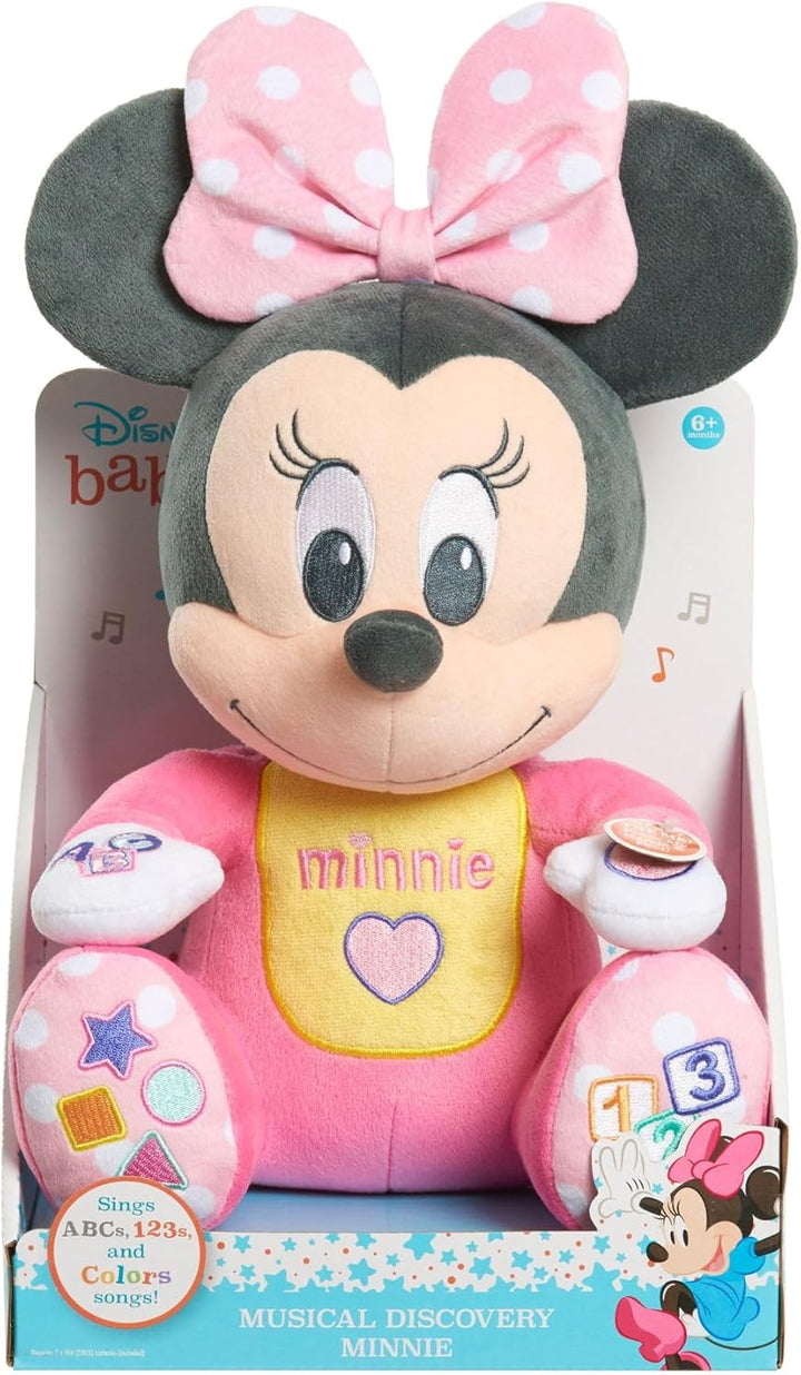 Baby Musical Discovery Plush Minnie Mouse with Sounds and Phrases, Sings Abcs, 123S, and Colors Songs, Kids Toys for Ages 06 Month by