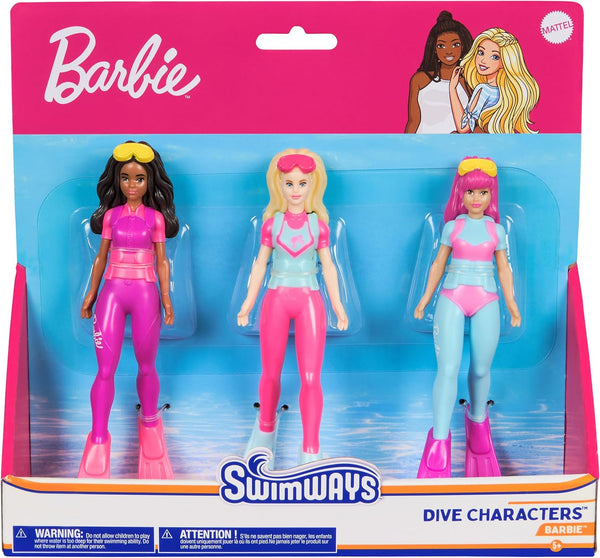 Barbie Dive Characters 3-Pack, Swimming Pool Accessories & Kids Pool Toys, Pool Party Supplies & Water Toys for Kids Aged 5 & Up