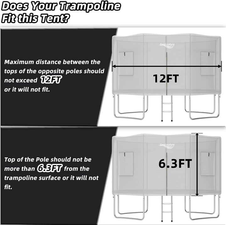 10FT/12FT/14FT Trampoline Tent(Tent Only), Fit round Trampolines, Shade Cover with LED Light, Outdoor Trampolien Accessories, Anti-Tear, Beige