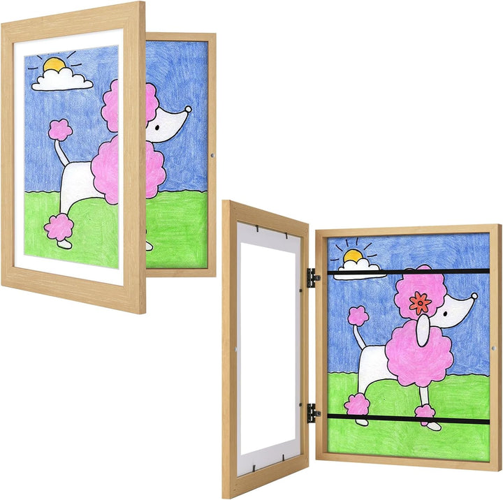 3Pack Kids Art Frames Natural Woodgrain, 10X12.5 Child Artwork Frame without Mat Changeable Front Opening, 8.5X11 Frame with Mat, Children Storage Frame Holds Crafts, Drawing, Art Project, Schoolwork