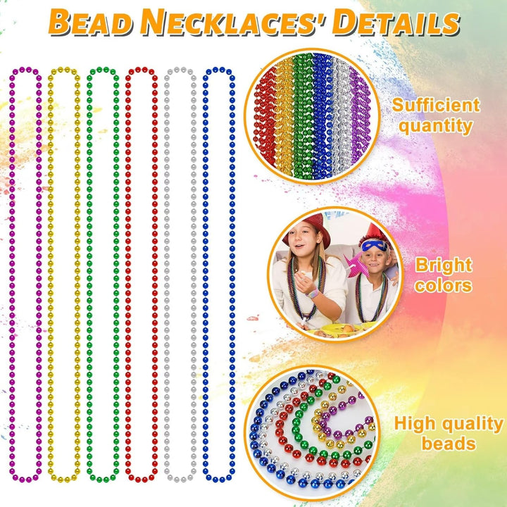 Mardi Gras Beads, 12PCS Bead Necklace Party Favors, Metallic 6 Kinds of 33" Beaded Necklaces Costumes Stuff, Festival Parade Throw Accessory Sets for Mardi Gras Celebrations Decorations