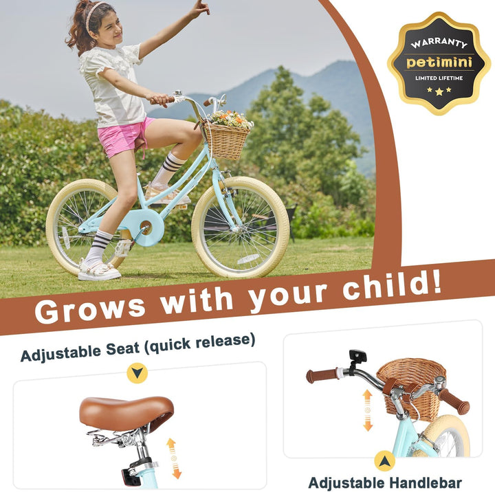 Girls Bike with Basket for 2-12 Years Old Kids, 12 14 16 18 20 Inch Bicycle with Bell Training Wheels, Multiple Colors